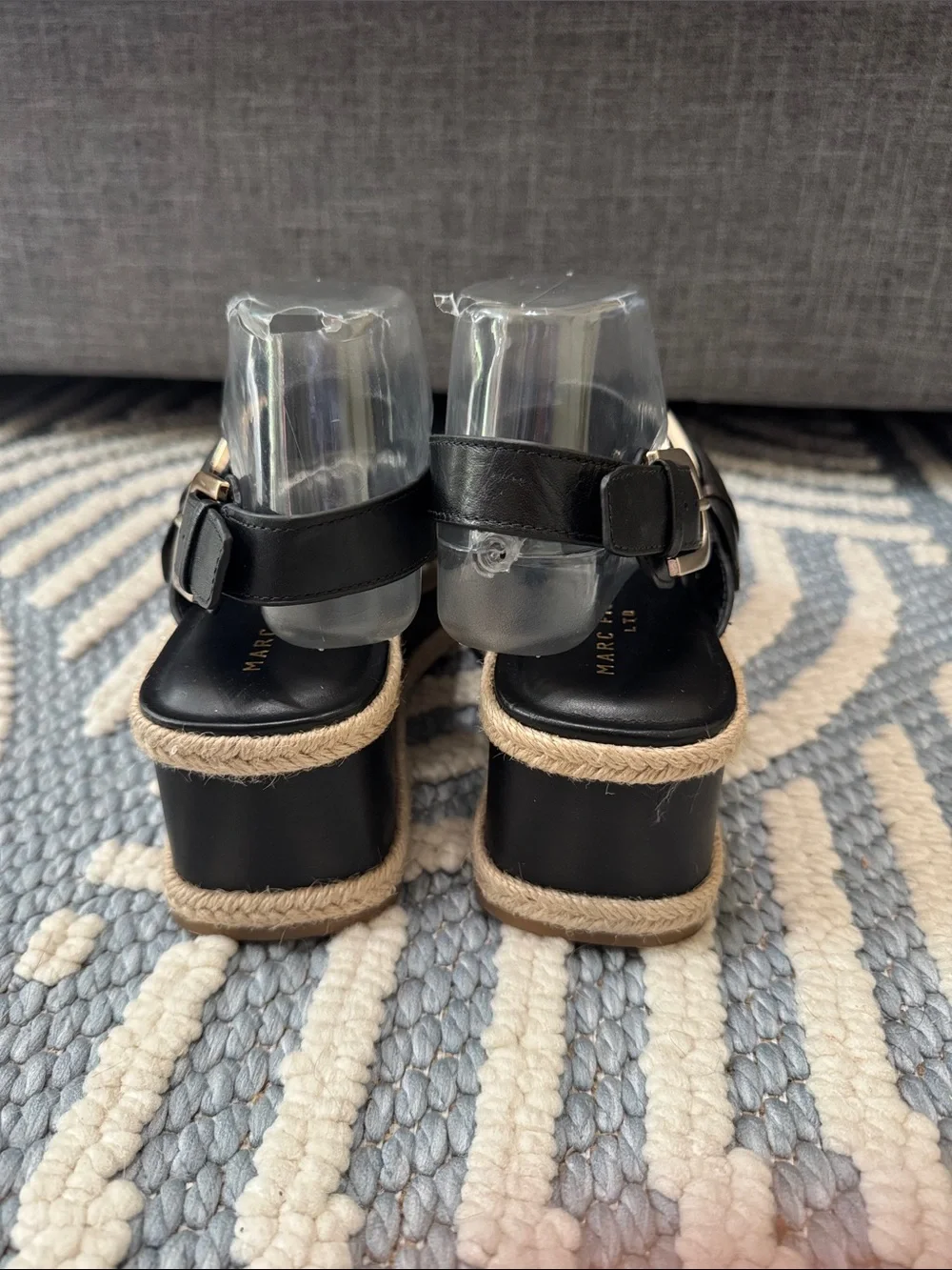 Marc Fisher LTD Black Leather Platform Espadrille Sandals Women's Size 8 NWT